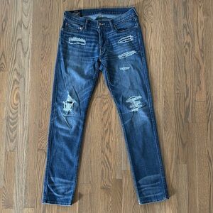 Abercrombie & Fitch Jeans Men's 30/32 Stretch Skinny Distressed Mid Blue Patches